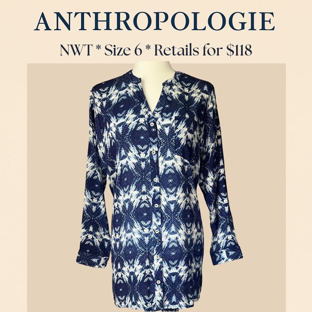 Anthropologie “Seen Worn Kept” Blue Print Shirt Dress – Size 6 (NWT)